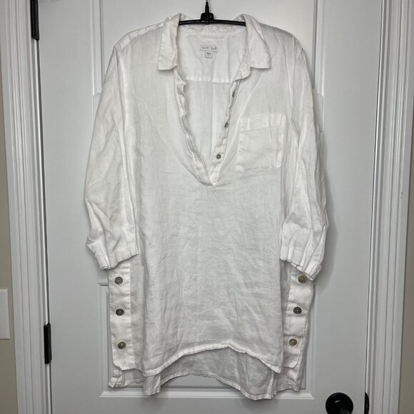 J. Jill 100% Linen Tunic Top Women's Large Oversized Button Side High Low Hem - Picture 2 of 10